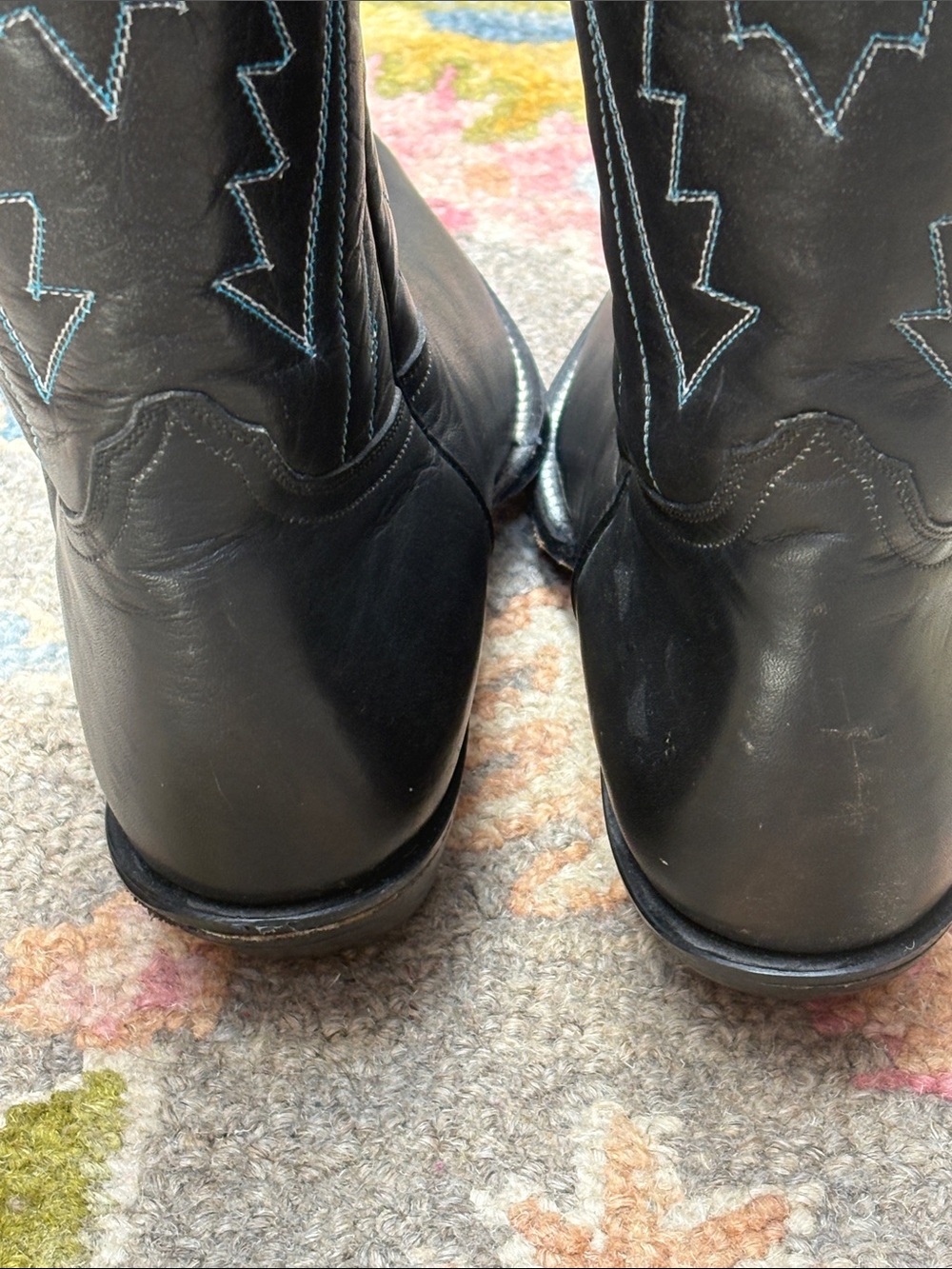 👻sold👻Wells Fargo Leather Cowboy Boots with Turquoise Stitching - Picture 9 of 10